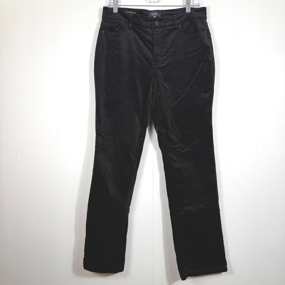 NYDJ Marilyn Straight Black Velvet Pants Size 8 Lifttuck MVLEMS2299 Holiday